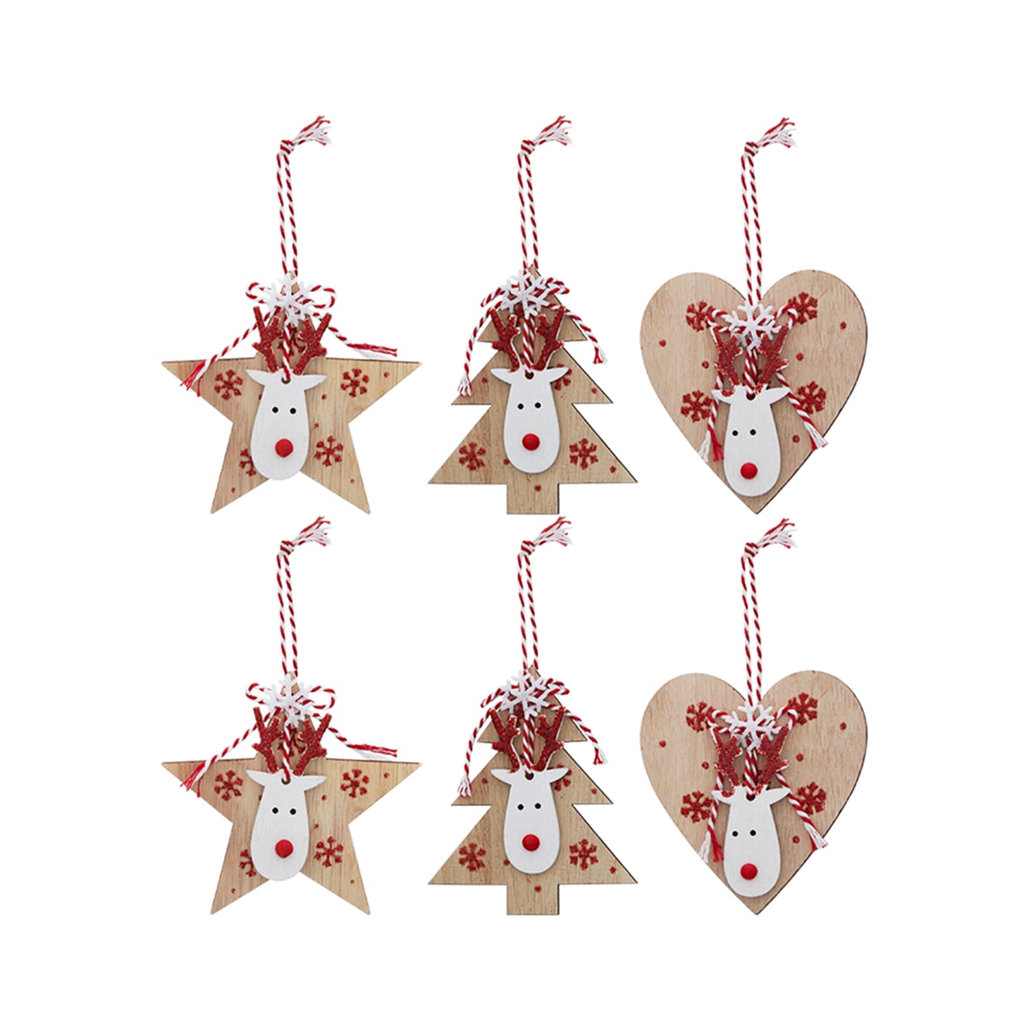 Festive Feeling Wooden Tree Decoration 6 Pack, product image 3