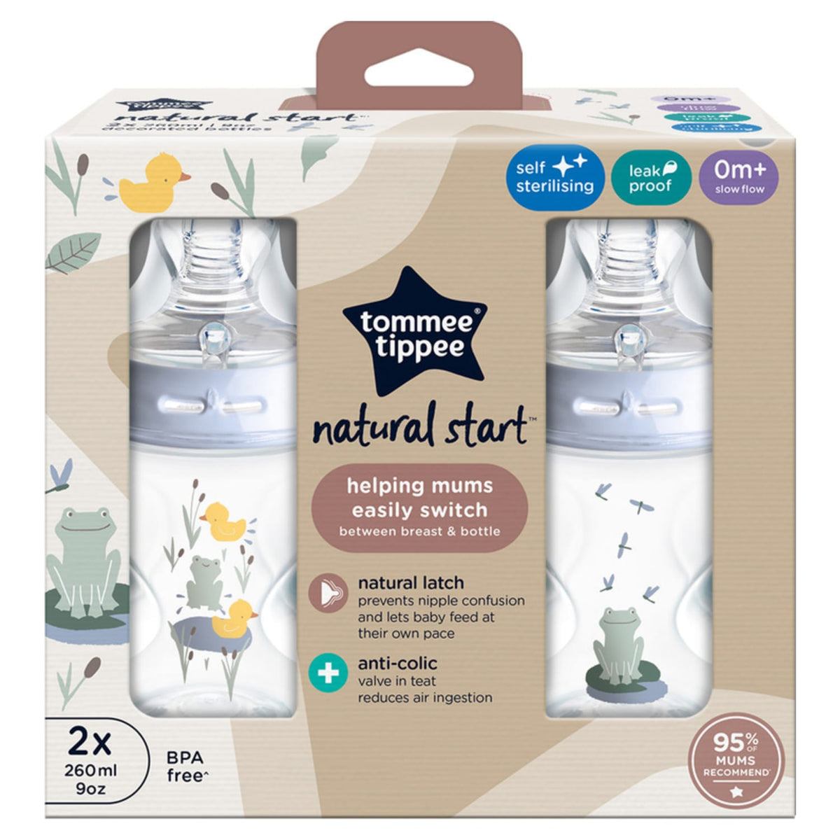 Tommee Tippee Natural Start Anti-Colic Baby Bottles 0m+ 2 x 260ml