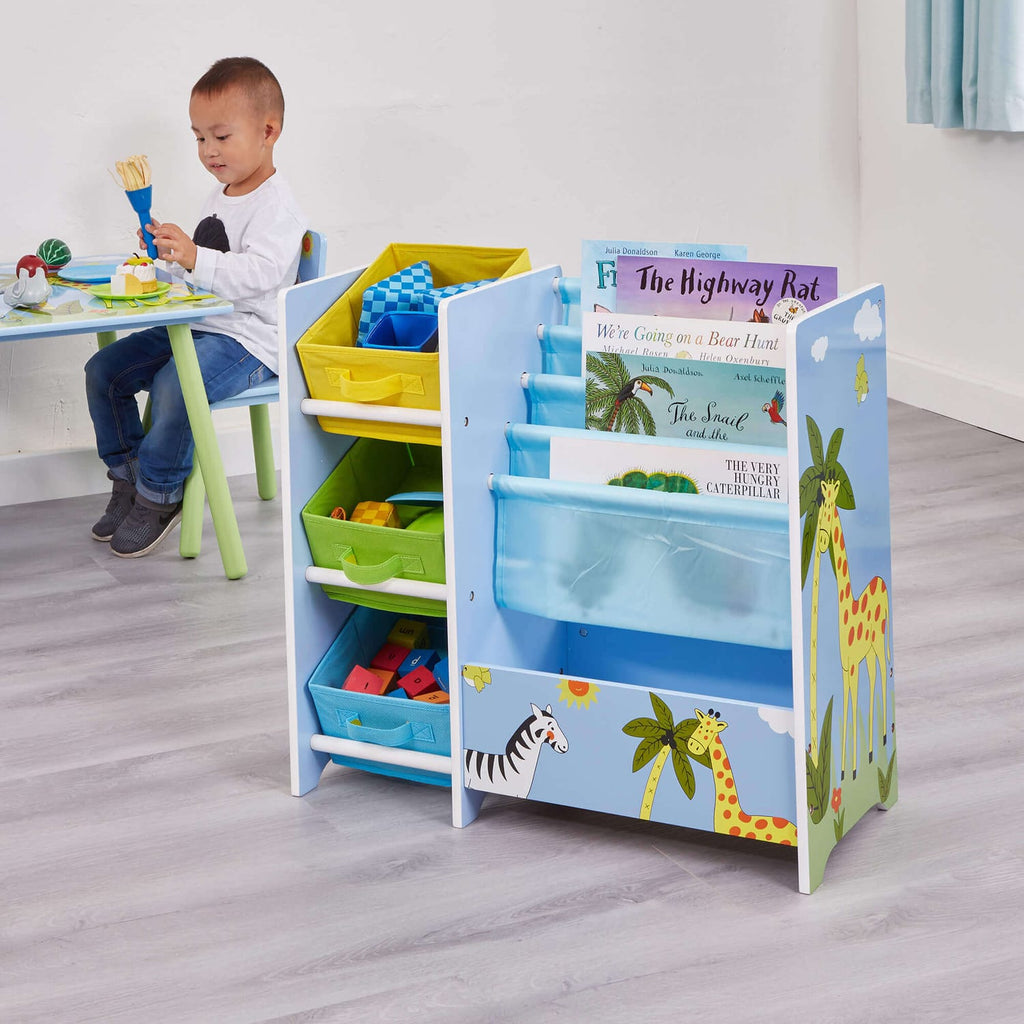 Liberty House Toys Safari Book Display Unit with Fabric Storage Boxes, product image 2