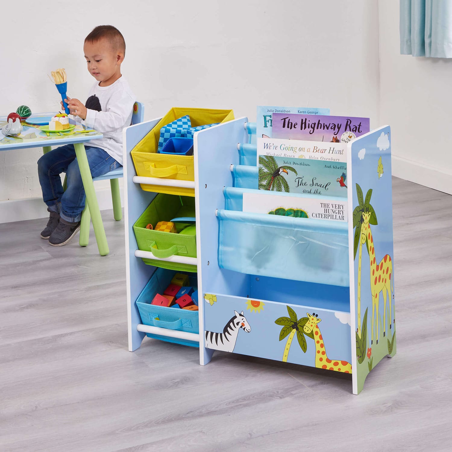 Liberty House Toys Safari Book Display Unit with Fabric Storage Boxes, product image 2