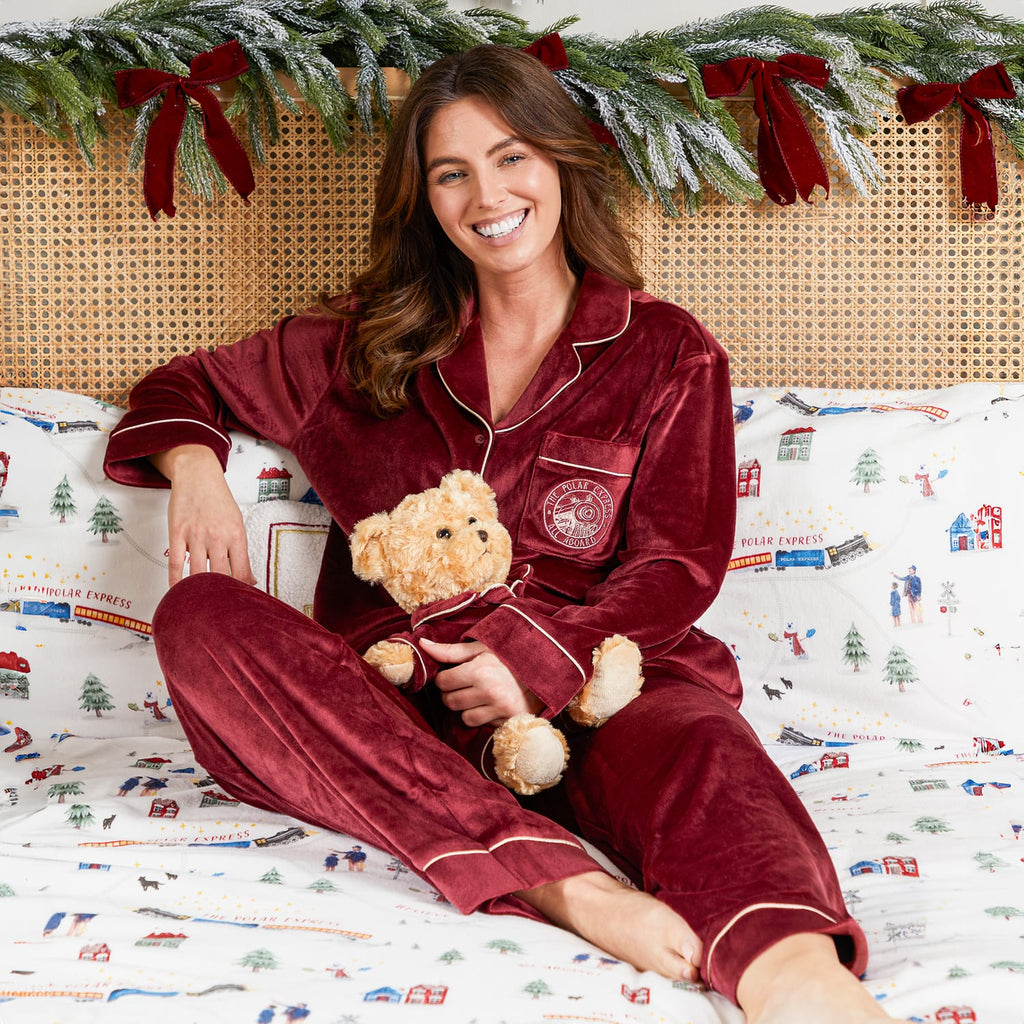 Burgundy Polar Express Ladies Pyjamas