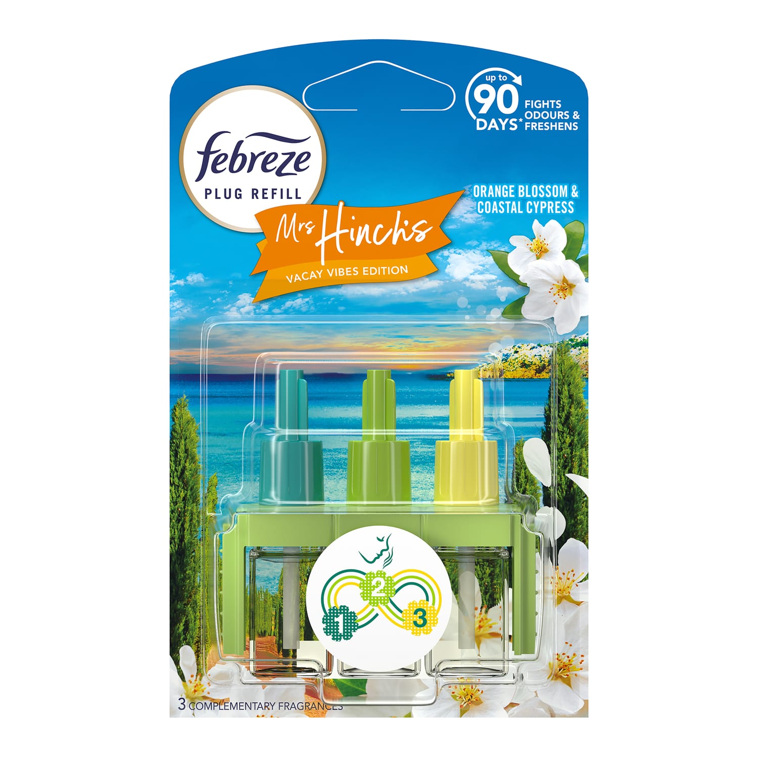 Febreze Mrs Hinch Vacay Vibes 3Volution Air Freshener Refill - Orange Blossom & Coastal Cypress